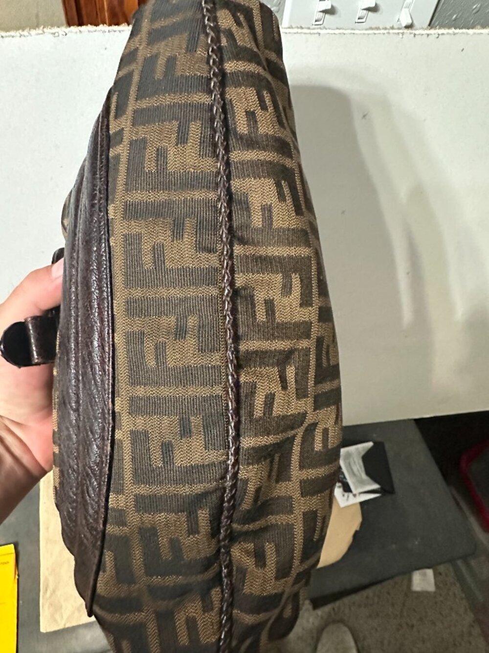 Fendi Zucca FF Monogram Spy Hobo Braided Handle Ostrich Original Tag Missing zip - Picture 5 of 12